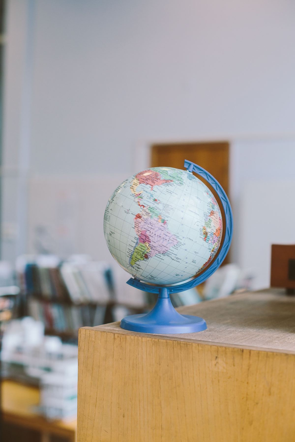 A globe turned to show Latin America